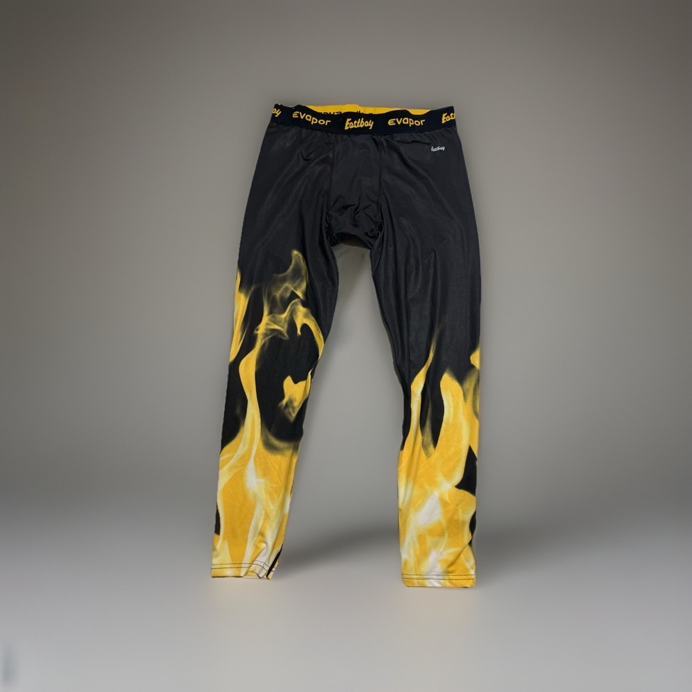 Y2K Eastbay Evapor Dri-Fit Compression Tights, Yellow Flames, Men's 2X #1124‎